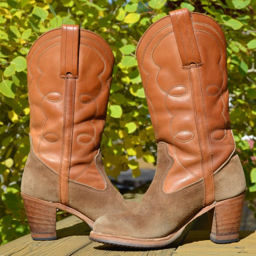 Dexter Western boots, rough out style, stacked heel, size 6.5